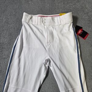Rawlings Mens Medium Baseball Pants White Blue Braid Semi-Relaxed Fit PRO150 NEW